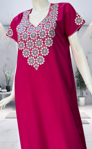 Pink Embroidery Soft Cotton Nighty. Soft Breathable Fabric | Laces and Frills
