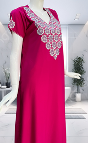 Pink Embroidery Soft Cotton Nighty. Soft Breathable Fabric | Laces and Frills