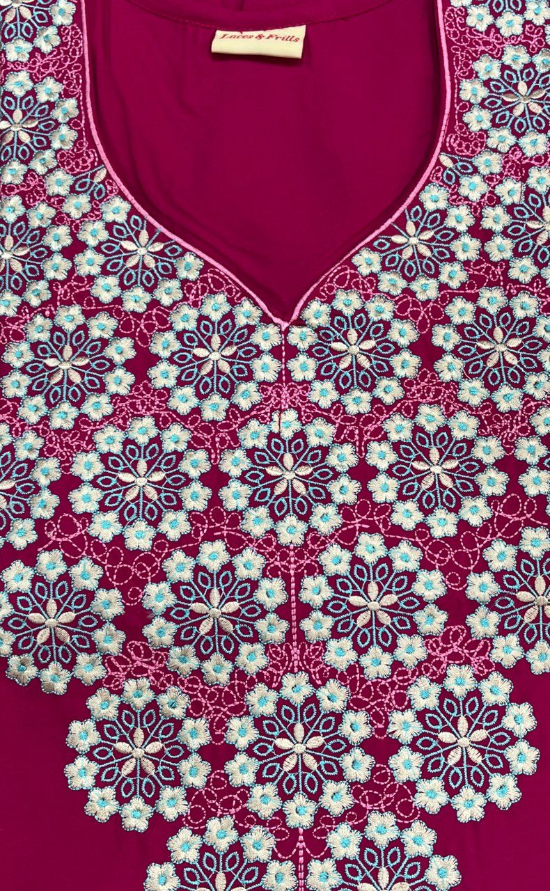 Pink Embroidery Soft Cotton Nighty. Soft Breathable Fabric | Laces and Frills