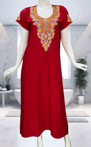 Red Embroidery Soft Cotton Nighty. Soft Breathable Fabric | Laces and Frills