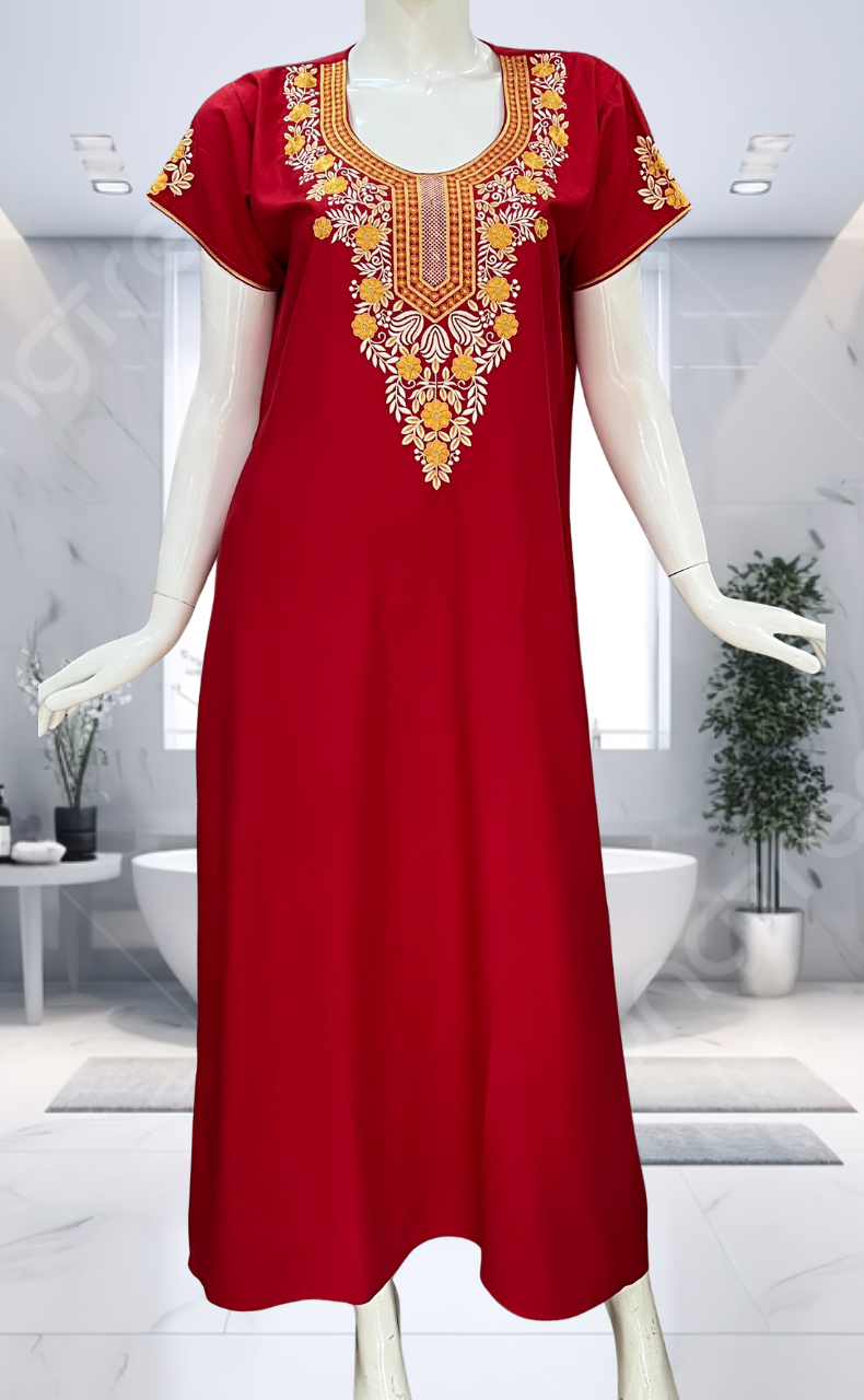 Red Embroidery Soft Cotton Nighty. Soft Breathable Fabric | Laces and Frills