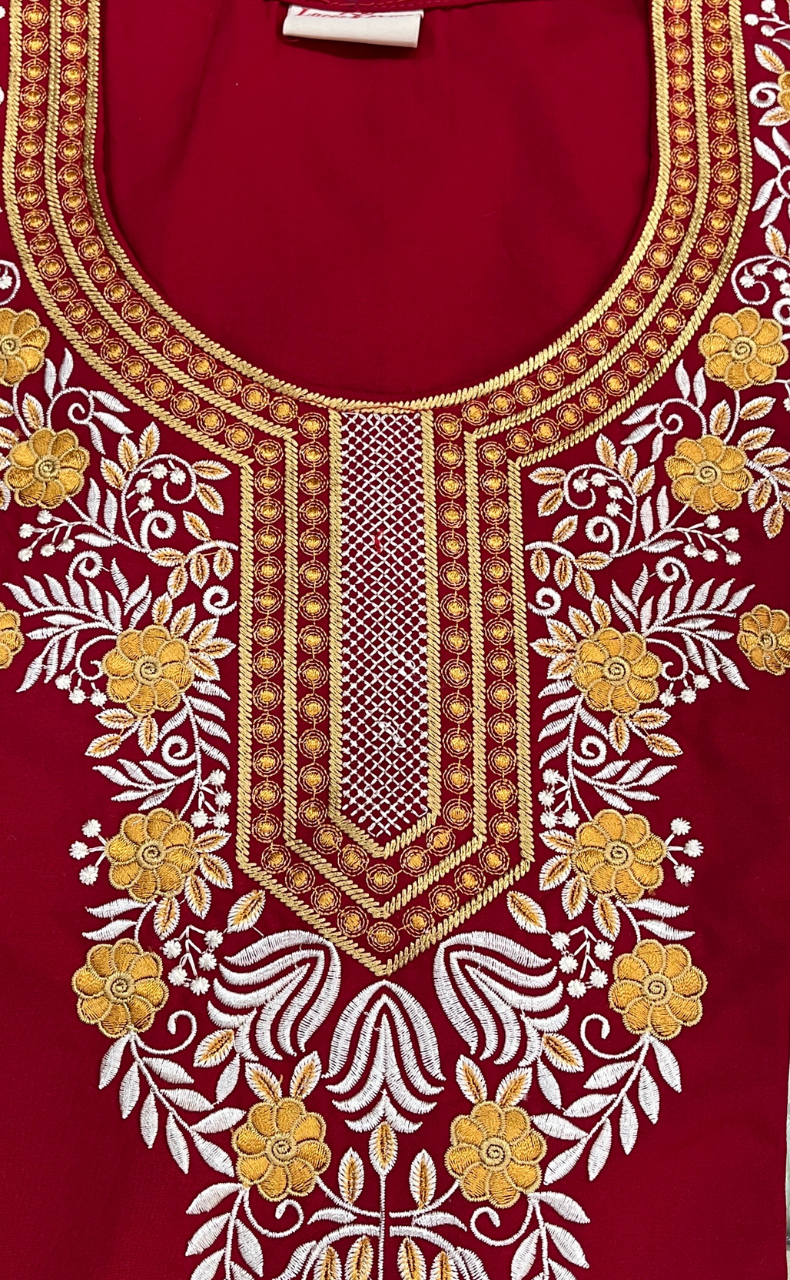 Red Embroidery Soft Cotton Nighty. Soft Breathable Fabric | Laces and Frills