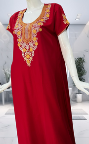 Red Embroidery Soft Cotton Nighty. Soft Breathable Fabric | Laces and Frills