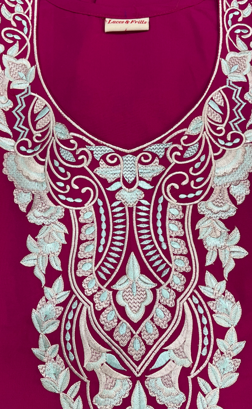 Pink Embroidery Soft Cotton Nighty. Soft Breathable Fabric | Laces and Frills