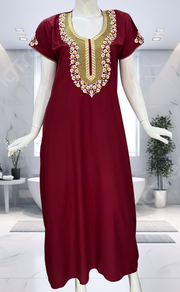 Maroon Embroidery Soft Cotton Nighty. Soft Breathable Fabric | Laces and Frills - Laces and Frills