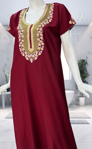 Maroon Embroidery Soft Cotton Nighty. Soft Breathable Fabric | Laces and Frills - Laces and Frills