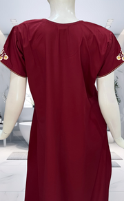 Maroon Embroidery Soft Cotton Nighty. Soft Breathable Fabric | Laces and Frills - Laces and Frills
