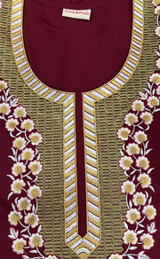 Maroon Embroidery Soft Cotton Nighty. Soft Breathable Fabric | Laces and Frills - Laces and Frills