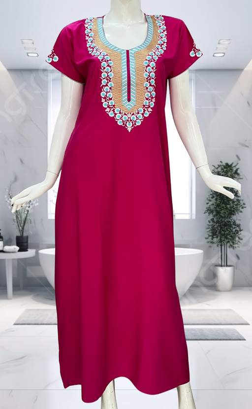 Pink Embroidery Soft Cotton Nighty. Soft Breathable Fabric | Laces and Frills - Laces and Frills