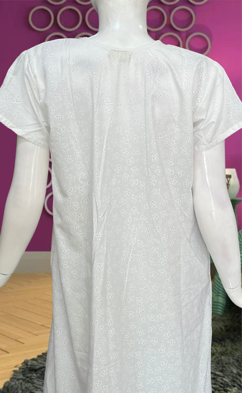 White Floral Boutique Cotton Nighty . Pure Durable Cotton | Laces and Frills - Laces and Frills