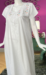 White Floral Boutique Cotton Nighty . Pure Durable Cotton | Laces and Frills - Laces and Frills