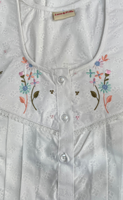 White Floral Boutique Cotton Nighty . Pure Durable Cotton | Laces and Frills - Laces and Frills