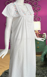White Floral Boutique Cotton Nighty . Pure Durable Cotton | Laces and Frills - Laces and Frills