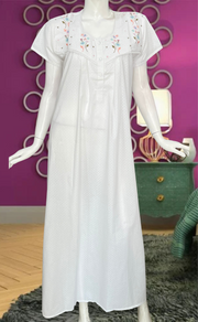 White Floral Boutique Cotton Nighty . Pure Durable Cotton | Laces and Frills