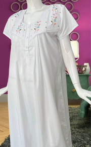 White Floral Boutique Cotton Nighty . Pure Durable Cotton | Laces and Frills