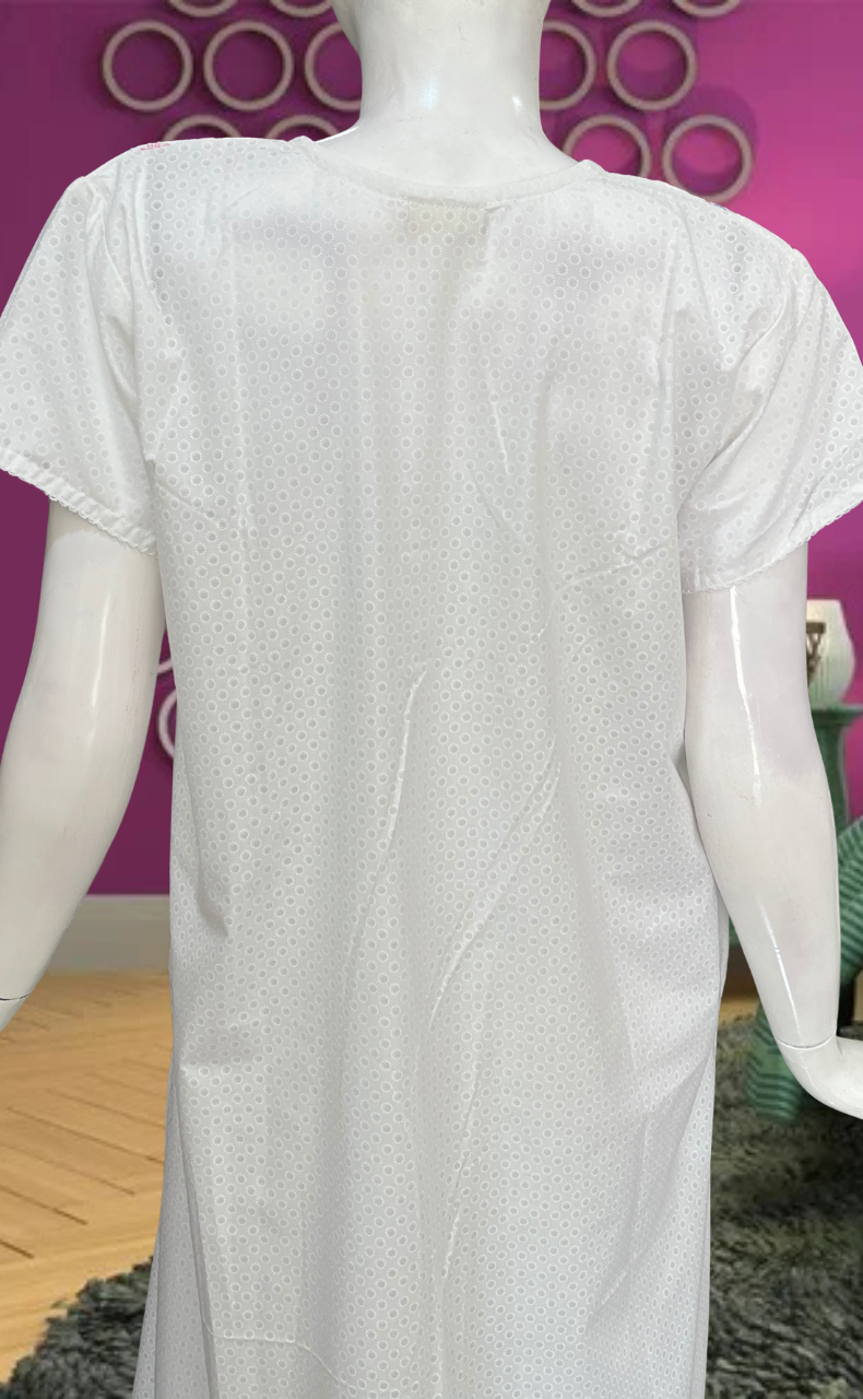 White Floral Boutique Cotton Nighty . Pure Durable Cotton | Laces and Frills