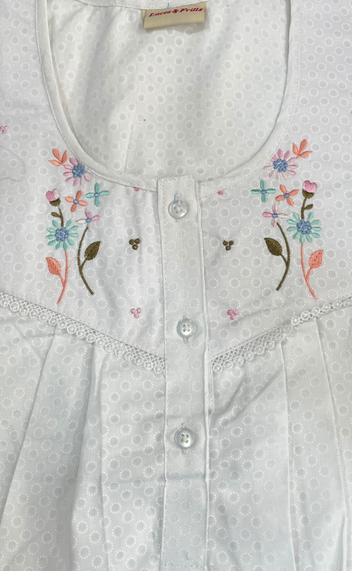 White Floral Boutique Cotton Nighty . Pure Durable Cotton | Laces and Frills