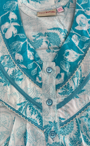 Sky Blue Floral Pure Cotton Sleeveless Nighty. Pure Durable Cotton | Laces and Frills