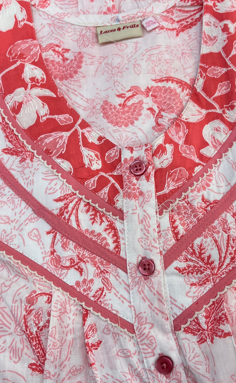 Peach Floral Pure Cotton Sleeveless Nighty. Pure Durable Cotton | Laces and Frills