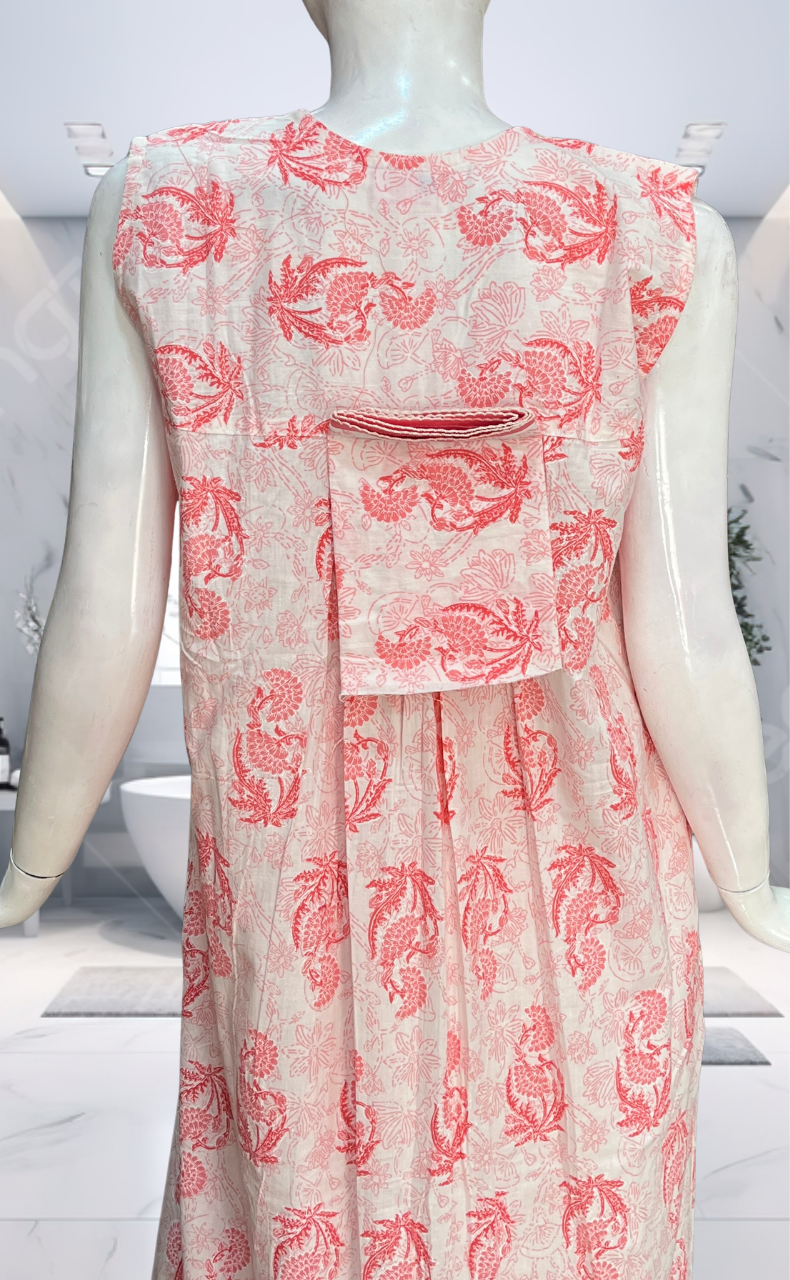 Peach Floral Pure Cotton Sleeveless Nighty. Pure Durable Cotton | Laces and Frills