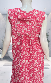 Pink Floral Pure Cotton Sleeveless Nighty. Pure Durable Cotton | Laces and Frills