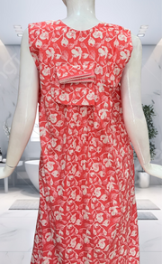 Peach Floral Pure Cotton Sleeveless Nighty. Pure Durable Cotton | Laces and Frills