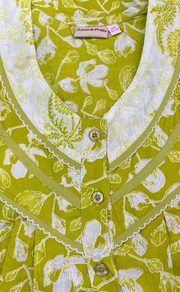 Lime Green Floral Pure Cotton Sleeveless Nighty. Pure Durable Cotton | Laces and Frills