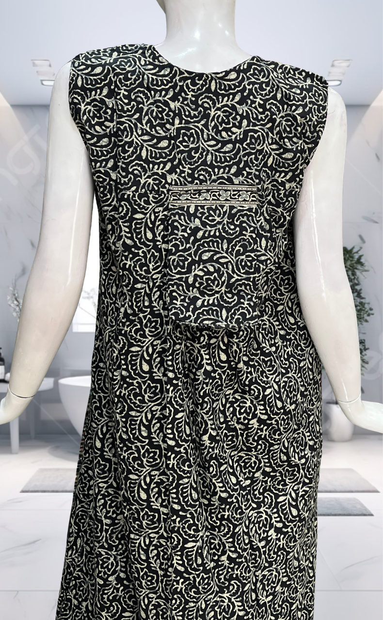 Black Garden Pure Cotton Sleeveless Nighty. Pure Durable Cotton | Laces and Frills