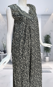 Black Garden Pure Cotton Sleeveless Nighty. Pure Durable Cotton | Laces and Frills
