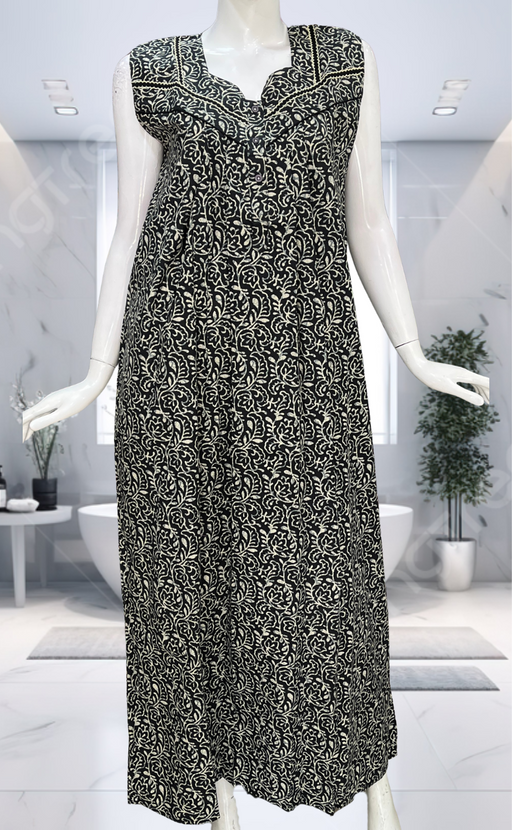 Black Garden Pure Cotton Sleeveless Nighty. Pure Durable Cotton | Laces and Frills