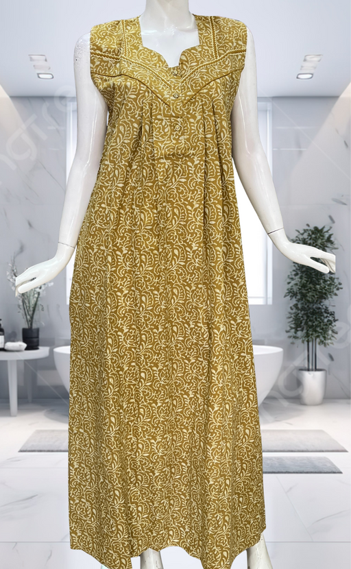Mustard Garden Pure Cotton Sleeveless Nighty. Pure Durable Cotton | Laces and Frills