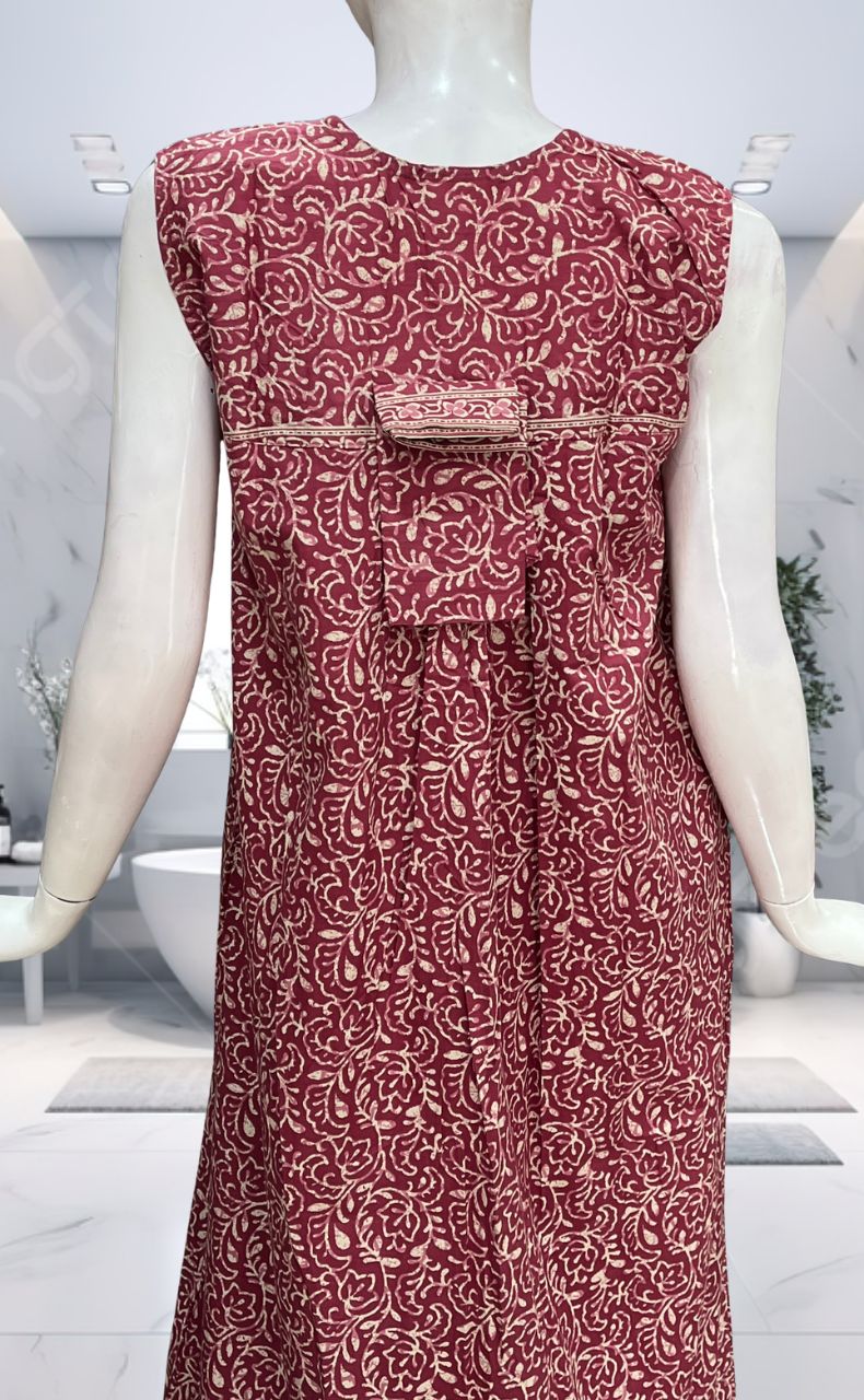 Pink Garden Pure Cotton Sleeveless Nighty. Pure Durable Cotton | Laces and Frills