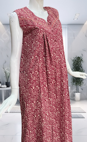 Pink Garden Pure Cotton Sleeveless Nighty. Pure Durable Cotton | Laces and Frills