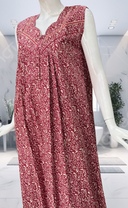 Pink Garden Pure Cotton Sleeveless Nighty. Pure Durable Cotton | Laces and Frills