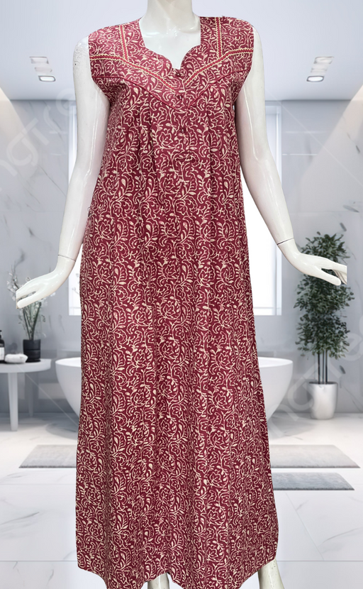 Pink Garden Pure Cotton Sleeveless Nighty. Pure Durable Cotton | Laces and Frills