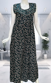 Bottle Green Garden Pure Cotton Sleeveless Nighty. Pure Durable Cotton | Laces and Frills