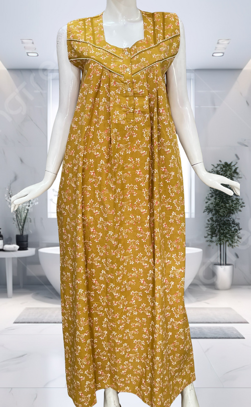 Mustard Garden Pure Cotton Sleeveless Nighty. Pure Durable Cotton | Laces and Frills