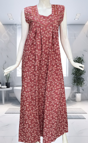 English Pink Garden Pure Cotton Sleeveless Nighty. Pure Durable Cotton | Laces and Frills