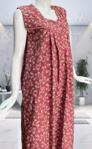 English Pink Garden Pure Cotton Sleeveless Nighty. Pure Durable Cotton | Laces and Frills