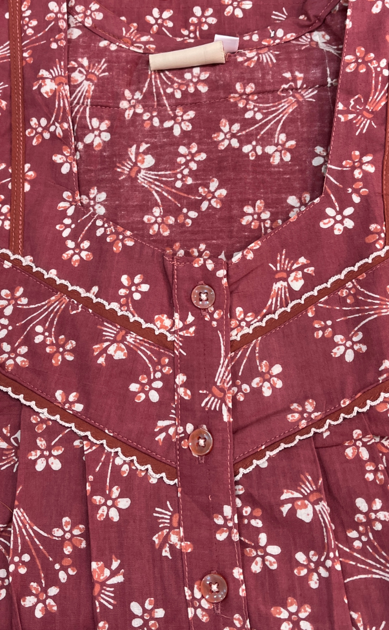 English Pink Garden Pure Cotton Sleeveless Nighty. Pure Durable Cotton | Laces and Frills