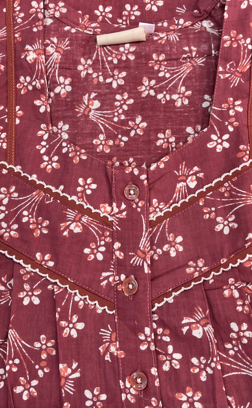 English Pink Garden Pure Cotton Sleeveless Nighty. Pure Durable Cotton | Laces and Frills