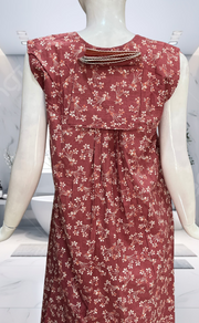 English Pink Garden Pure Cotton Sleeveless Nighty. Pure Durable Cotton | Laces and Frills