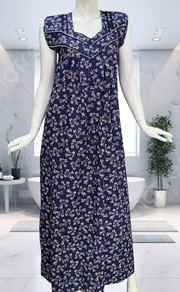 Blue Garden Pure Cotton Sleeveless Nighty. Pure Durable Cotton | Laces and Frills