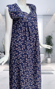 Blue Garden Pure Cotton Sleeveless Nighty. Pure Durable Cotton | Laces and Frills