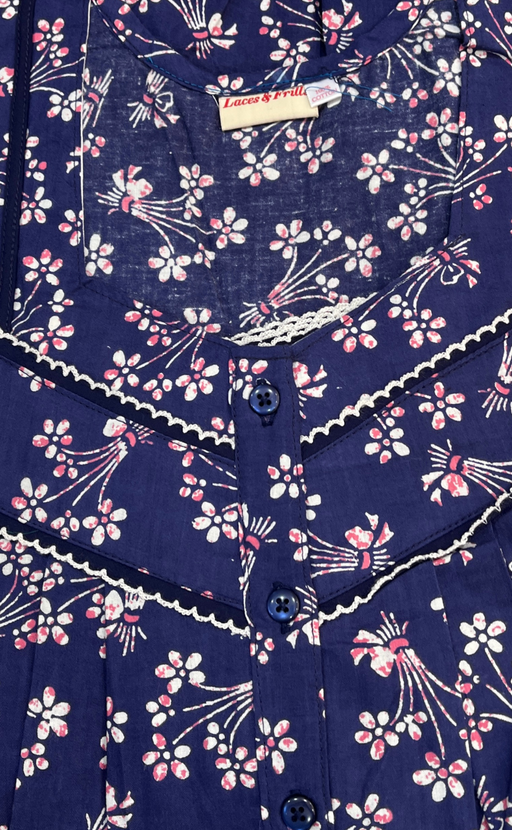 Blue Garden Pure Cotton Sleeveless Nighty. Pure Durable Cotton | Laces and Frills
