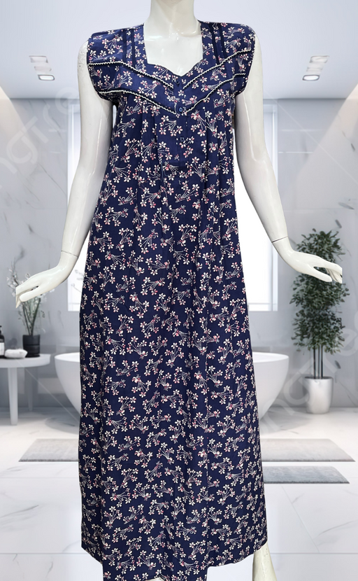 Blue Garden Pure Cotton Sleeveless Nighty. Pure Durable Cotton | Laces and Frills