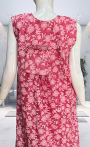 Pink Floral Pure Cotton Sleeveless Nighty. Pure Durable Cotton | Laces and Frills