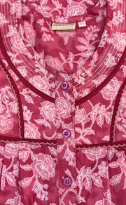 Pink Floral Pure Cotton Sleeveless Nighty. Pure Durable Cotton | Laces and Frills