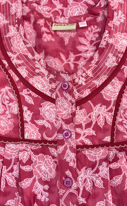 Pink Floral Pure Cotton Sleeveless Nighty. Pure Durable Cotton | Laces and Frills