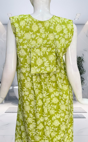 Lime Green Garden Pure Cotton Sleeveless Nighty. Pure Durable Cotton | Laces and Frills